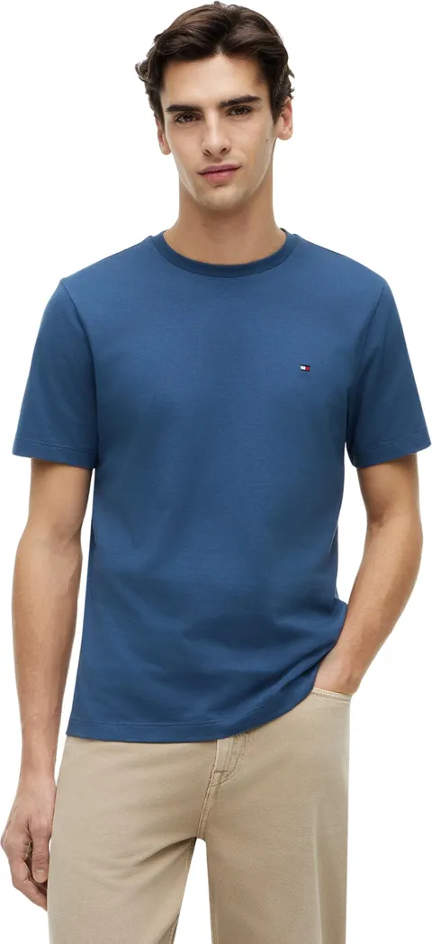 Tommy Hilfiger Uomo T-Shirt Maniche Corte Seasonal Solid Tee con Scollo Rotondo, Blu (Aegean Sea), XXL