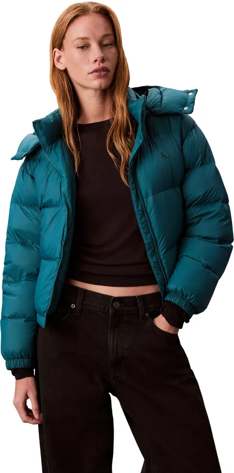 Calvin Klein Donna Piumino Essential Midweight con Cappuccio, Verde (Maya Blue), XL
