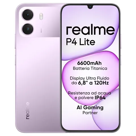 Smartphone realme P4 Lite 4G, 4GB+128GB, Display LCD HD 120Hz 6,8", Batteria Titan