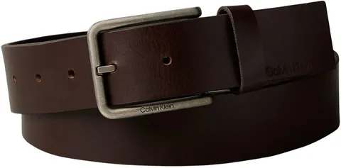 Calvin Klein Uomo Cintura Warmth Buckle Smoth 3,5 cm Fibbia Quadrata, Marrone (Ck Dark Brown/Antique Silver), 85 cm