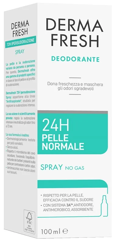 Dermafresh Deodorante Spray Efficace 24h, 100 ml, Pelle Normale, Antimacchia