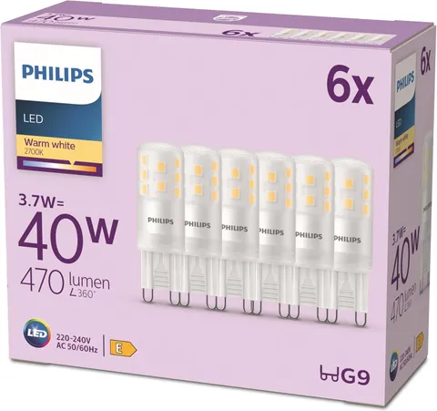 Philips LED Capsule G9 40W Bianca Calda 2700K Confezione 6