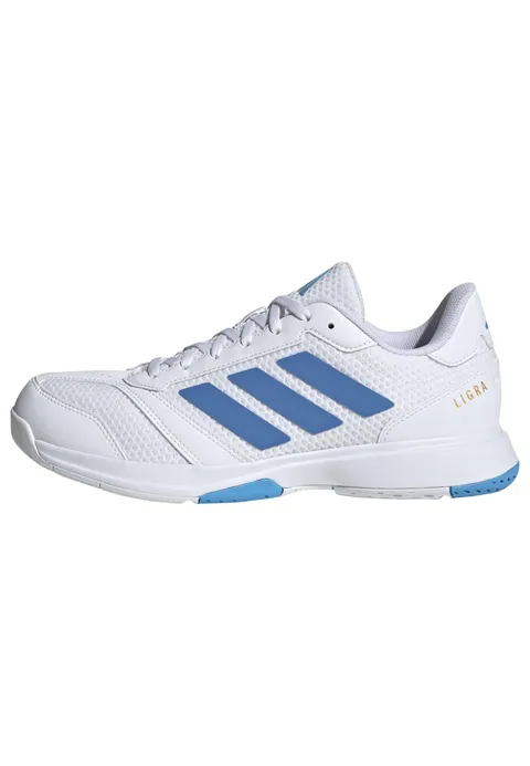 adidas Uomo Ligra 8 Mens Indoor Shoes, Ftwr White/Ray Blue/Lucid Aquamarine, 44 2/3 EU