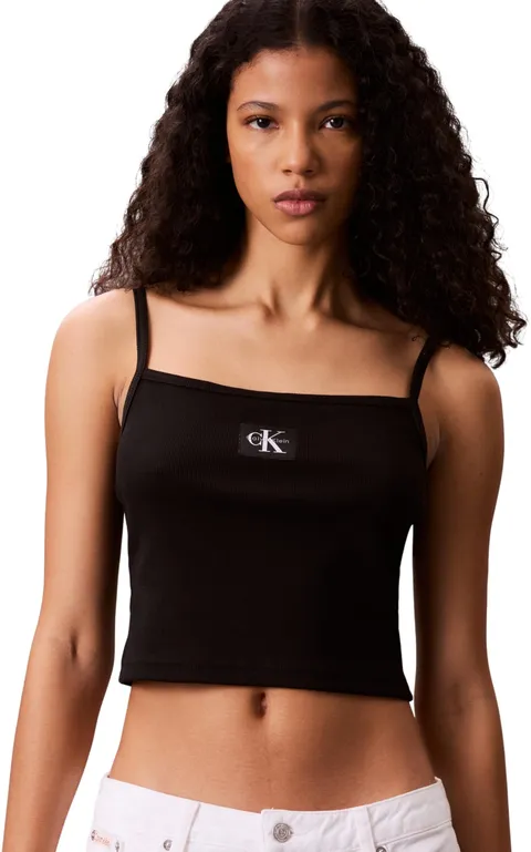 Calvin Klein Donna Canotta Woven Label Cami a Costine, Nero (Black), XXL
