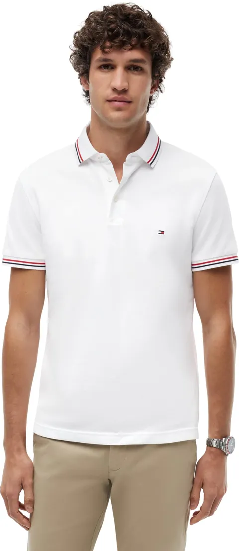 Tommy Hilfiger Polo Uomo con Punta Slim Fit MW0MW37346 S/S, Bianco, L, Bianco (Bianco), L