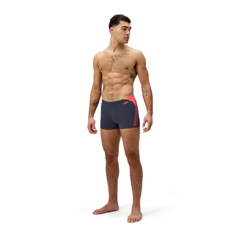 Speedo Hyperboom Splice Aquashort per Uomo, Grey Lead/Neon Coral, 40