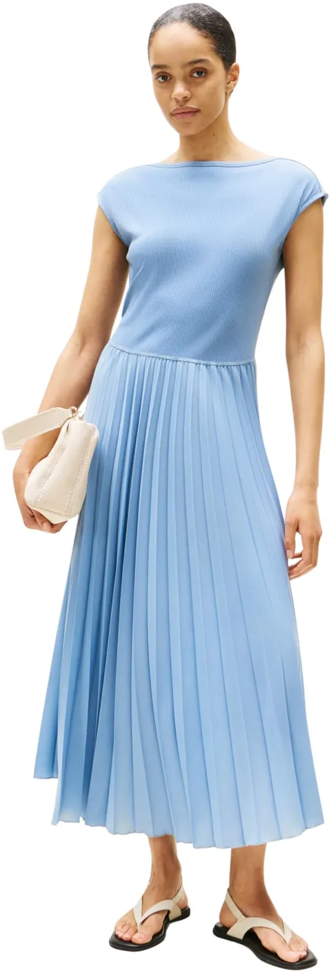 Tommy Hilfiger Donna Abito Rib Midi Fit & Flare, Blu (Brisk Blue), XL