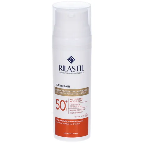 Rilastil Age Repair Crema SPF50+, Emulsione Cremosa Viso, Crema Solare Viso, Resistente