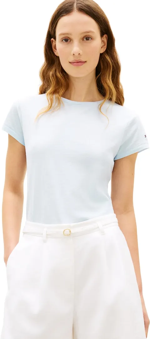 Tommy Hilfiger Donna T-Shirt Maniche Corte Slim in Cotone, Blu (Keepsake Blue), M