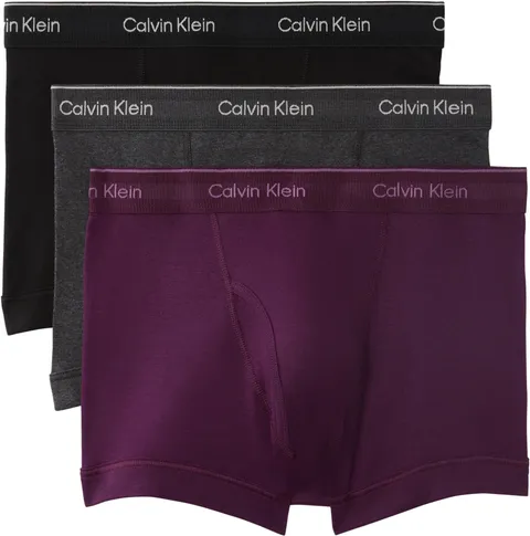 Calvin Klein Confezione da 3 Boxer da Uomo con Logo in Vita, Nero/Viola Scuro/Antracite