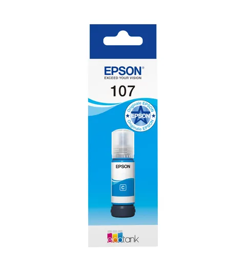 Epson EcoTank 107 Flacone d’Inchiostro Originale | Ciano| Alto Rendimento - Fino a 7.200 Pagine | Compatibile Con ET-18100 | Garanzia dei Migliori Risultati di Stampa