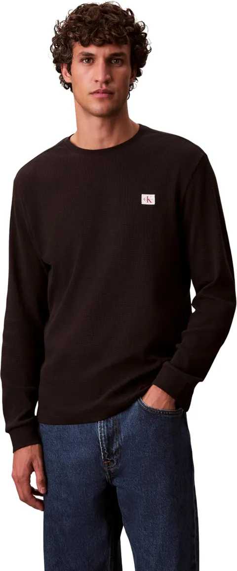 Calvin Klein Uomo Maglietta Maniche Corte Waffle Badge Tee con Scollo Rotondo, Nero