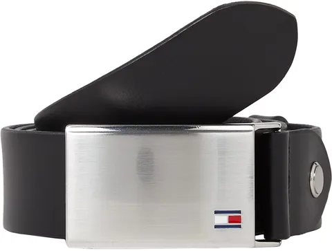 Tommy Hilfiger Uomo Cintura TH Plaque Belt 3.5 Adj Cintura in Pelle, Nero (Black), 105 cm