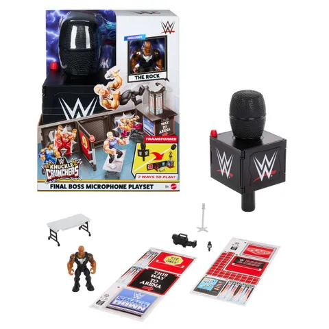 Mattel WWE Knuckle Crunchers - Microfono Campione Assoluto, set 2 in 1 con microfono e