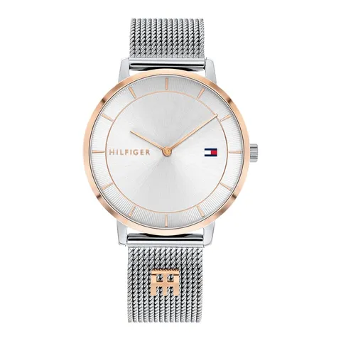 Tommy Hilfiger Orologio Analogico al Quarzo da Donna con Cinturino in Maglia Metallica in Acciaio Inossidabile Argentato - 1782288