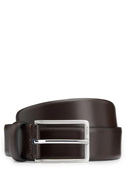 BOSS Cintura uomo Erman-L Sz35 in pelle italiana con fibbia ad ardiglione, marrone
