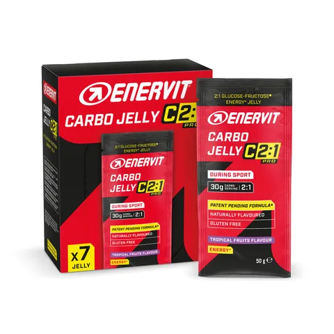 Enervit, Carbo Jelly C2:1PRO, Gelatine Energetiche, 30g di Carboidrati, Gusto Tropicale