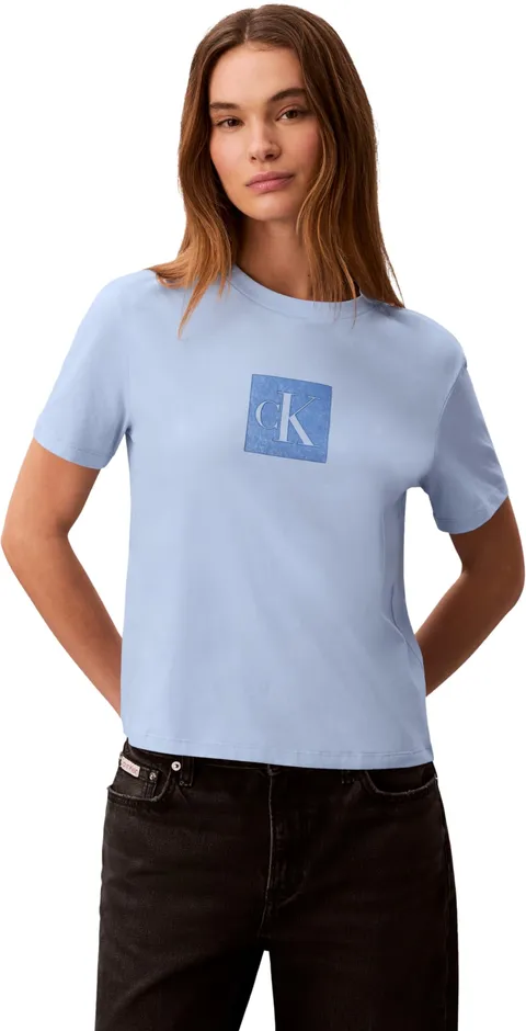 Calvin Klein Donna T-Shirt Maniche Corte Classic Fit Monogram con Scollo Rotondo, Blu (Breezy Blue), M