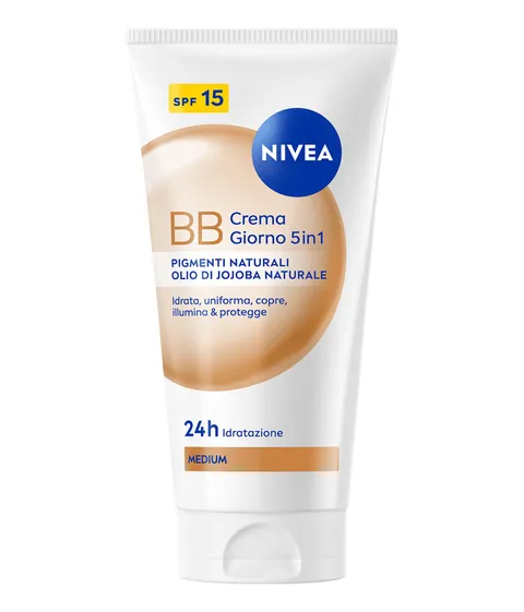 Nivea BB Crema Giorno 5in1 Medium SPF 15 2 x 50 ml, Crema colorata viso idratante 24h, BB