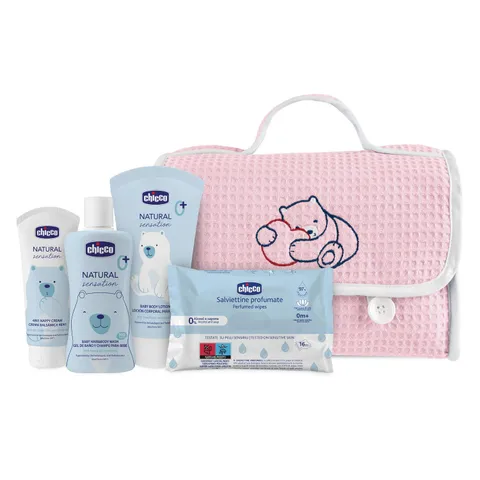 Chicco Natural Sensation, Set per Cambio Pannolino e Bagnetto con Beauty Case in Cotone