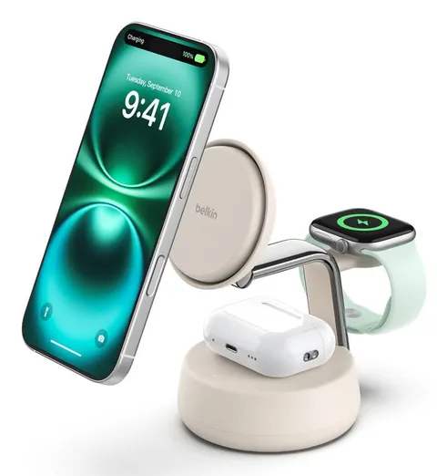 Belkin UltraCharge Pro Caricatore Wireless 3 in 1, Stazione di Ricarica Qi2 25W