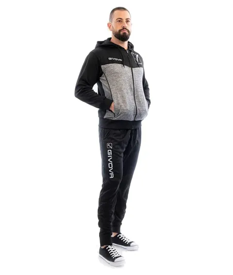 Givova TUTA VISA Melange CON Cappuccio Polarfleece NERO/Grigio Scuro Melange Tg. XS