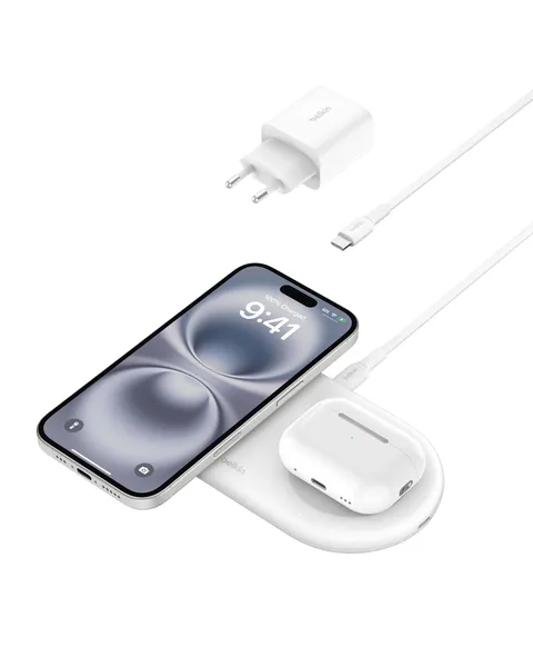 Belkin BoostCharge Pro Tappetino di Ricarica Wireless 2 in 1 con tecnologia magnetica Qi2