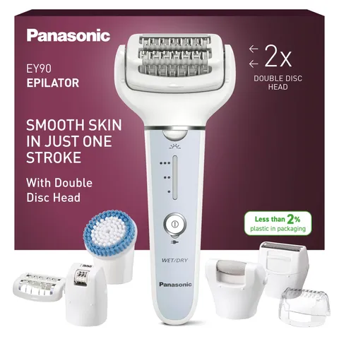 Panasonic ES-EY90 Epilatore Bagnato e Asciutto, Doppio Disco con 60 Pinzette, Testina