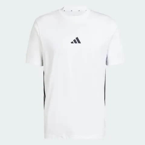 adidas Uomo Essential Three Stripes Single Jersey Shirt, White/Black, M