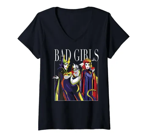 Disney Villains Bad Girls Group Shot Painted Maglietta con Collo a V