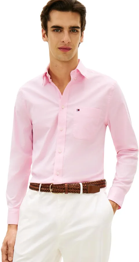 Tommy Hilfiger Uomo Camicia Light Oxford Solid Elasticizzata, Rosa (Rose Petal), XL