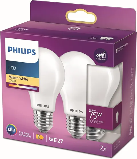 Philips Lampadina LED Goccia E27 8.5W 2700K (2 pz)