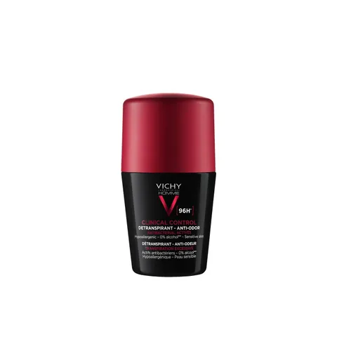 Vichy Homme Clinical Control, Deodorante Roll-On per Uomo, Per Pelli Sensibili