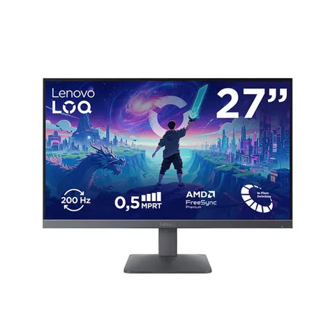 Lenovo LOQ 27-10 | Monitor da gioco Full HD da 27" | 1920 x 1080 | 16:9 | 200 Hz | tempo di risposta 0,5 ms | HDMI 2.1 | DisplayPort | pannello a 3 lati | AMD FreeSync Premium | Luna Grigio