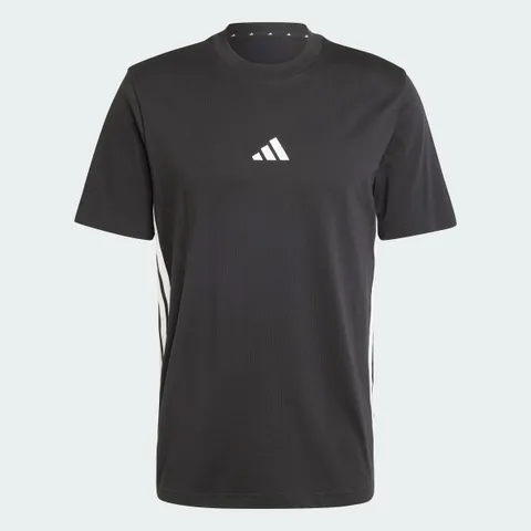 adidas Uomo Essential Three Stripes Single Jersey Shirt, Black/White, XS