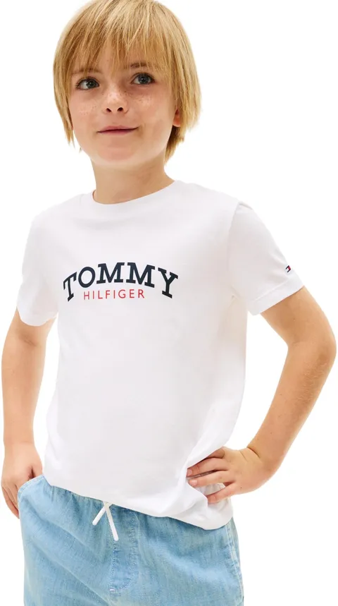 Tommy Hilfiger T-Shirt da Ragazzo con monogramma Grafico KB0KB10263, Bianco (Bianco), 16