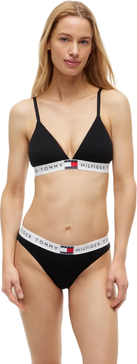 Tommy Hilfiger Donna Reggiseno a Triangolo con Fascia con Logo, Nero (Black), L
