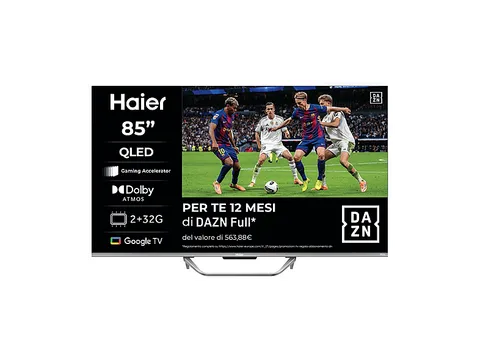 Haier QLED, 4K UHD H85Q80FUX 85'' Smart TV, Google TV, Dolby Audio, HDR 10, Telecomando