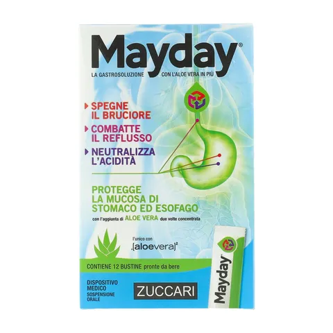 Zuccari Mayday Gastrosoluzione, 12 Stick-Pack da 10ml, Con Aloe Vera a Doppia