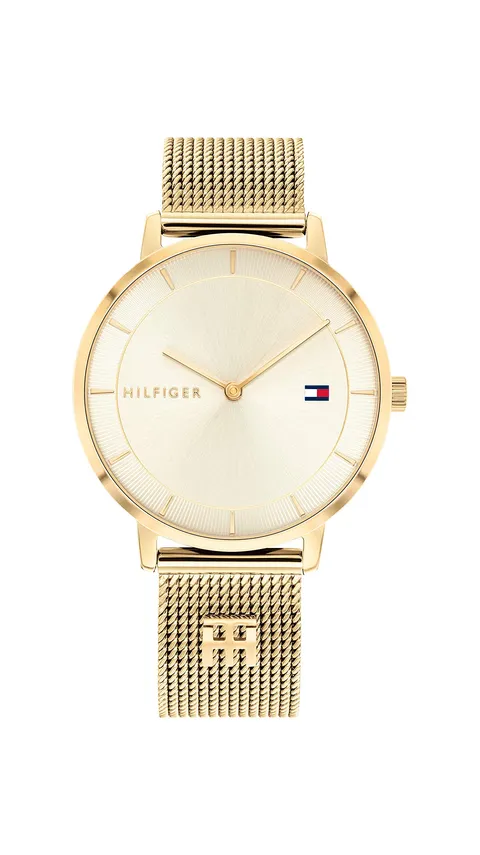 Tommy Hilfiger Orologio Analogico al Quarzo da Donna con Cinturino in Maglia Metallica in Acciaio Inossidabile di Colore Dorato - 1782286