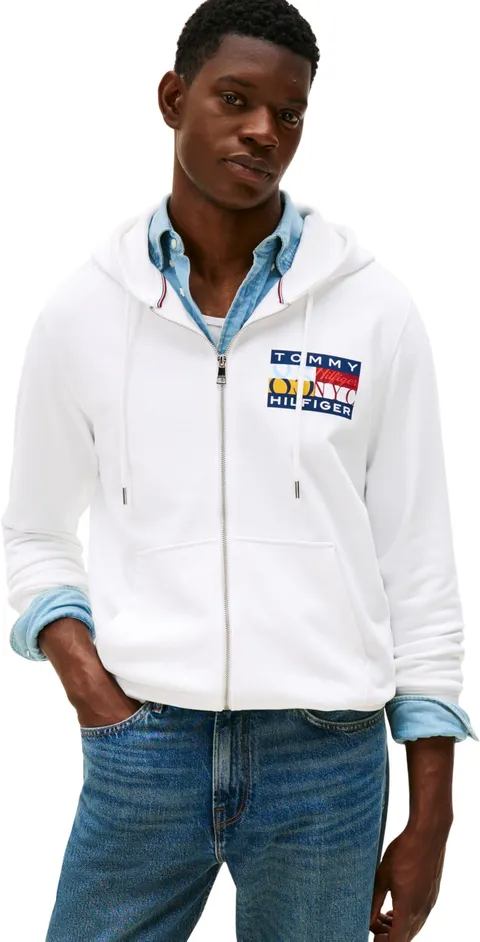 Tommy Hilfiger Felpa con Cappuccio da Uomo TH Colour Flag Zip Through MW0MW40043 con