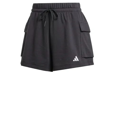 adidas Donna Essentials Small Logo French Terry Cargo Shorts, Black/White, L