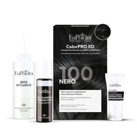 Euphidra - ColorPro XD 100, Nero, Colorazione Permanente con Acido Ialuronico, Lascia il