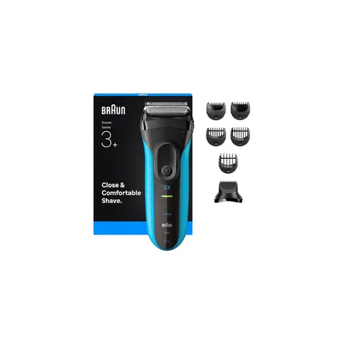 Braun Rasoio elettrico serie 3+, 3 lame flessibili, micropettine efficiente, accessorio