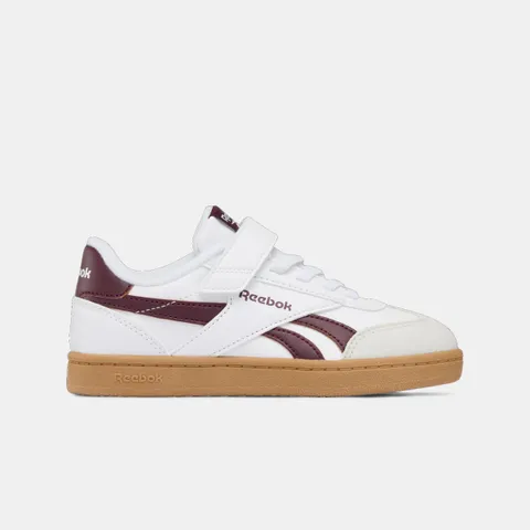Reebok Smash Edge Elastic & Top Strap Sneaker, White/Blackcherry/SGUM1, 32 EU, White