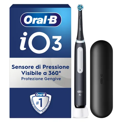 Oral-B iO 3 Spazzolino Elettrico, con 1 Testina di Ricambio, Custodia Nero