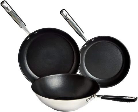 Amazon Basics - Set da 3 pezzi in ceramica antiaderente in acciaio inossidabile, 24cm