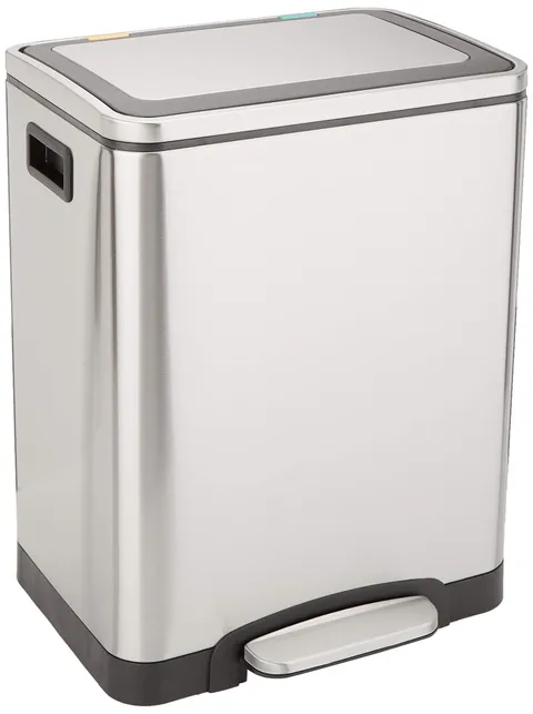 Amazon Basics Pattumiera 30 L (2 x 15 L) Rettangolare con due scomparti e pedale in tubo