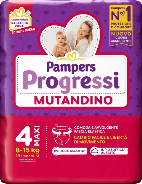 Pampers Progressi Mutandino Maxi, Taglia 4 (8-15 kg), 19 Pannolini