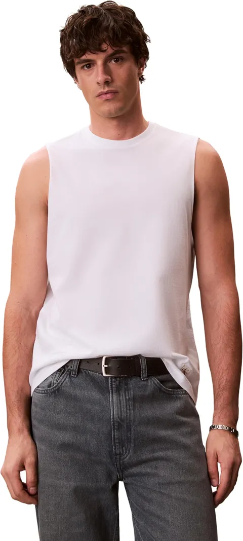 Calvin Klein Uomo Canotta Badge Muscle in Cotone, Bianco (Bright White), XL